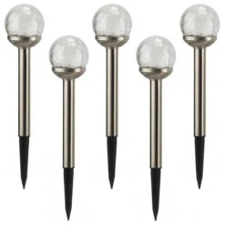 Smart Garden Crackle Globe Stainless Steel Super Bright Solar LED Stake Light 5 Pack